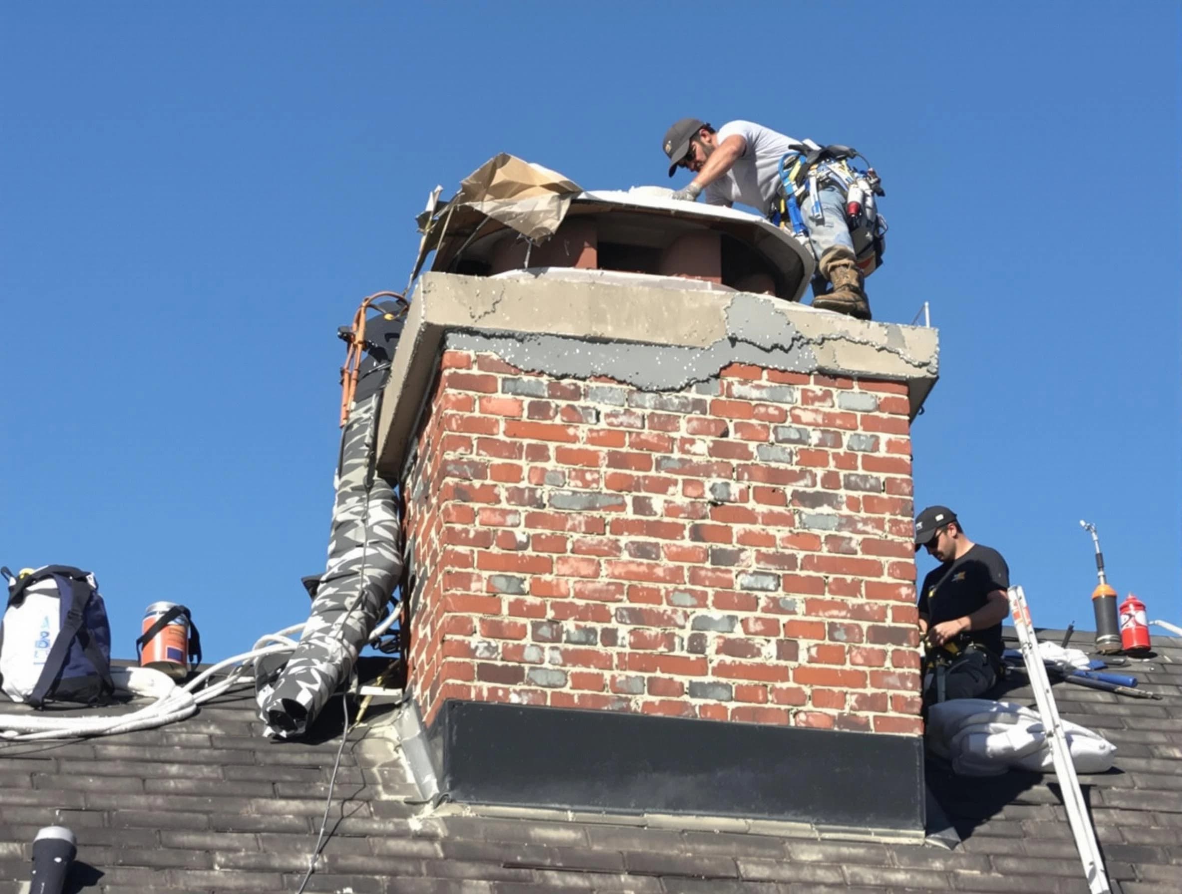 College Park Chimney Sweep installing a custom chimney crown in College Park, GA