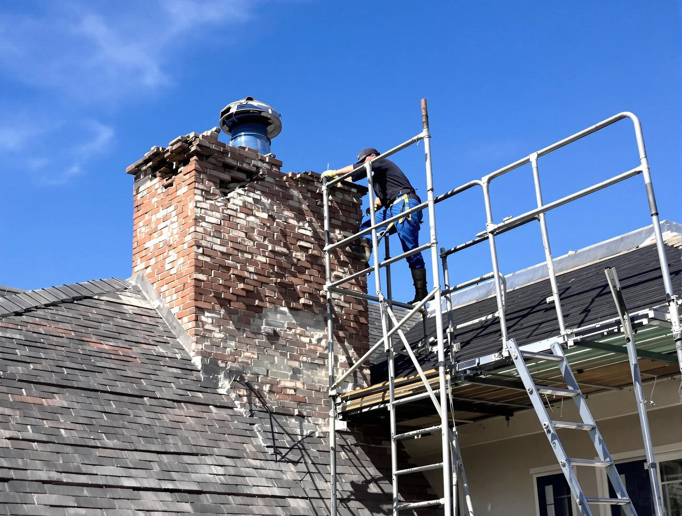 Rebuilding a chimney structure by College Park Chimney Sweep in College Park, GA