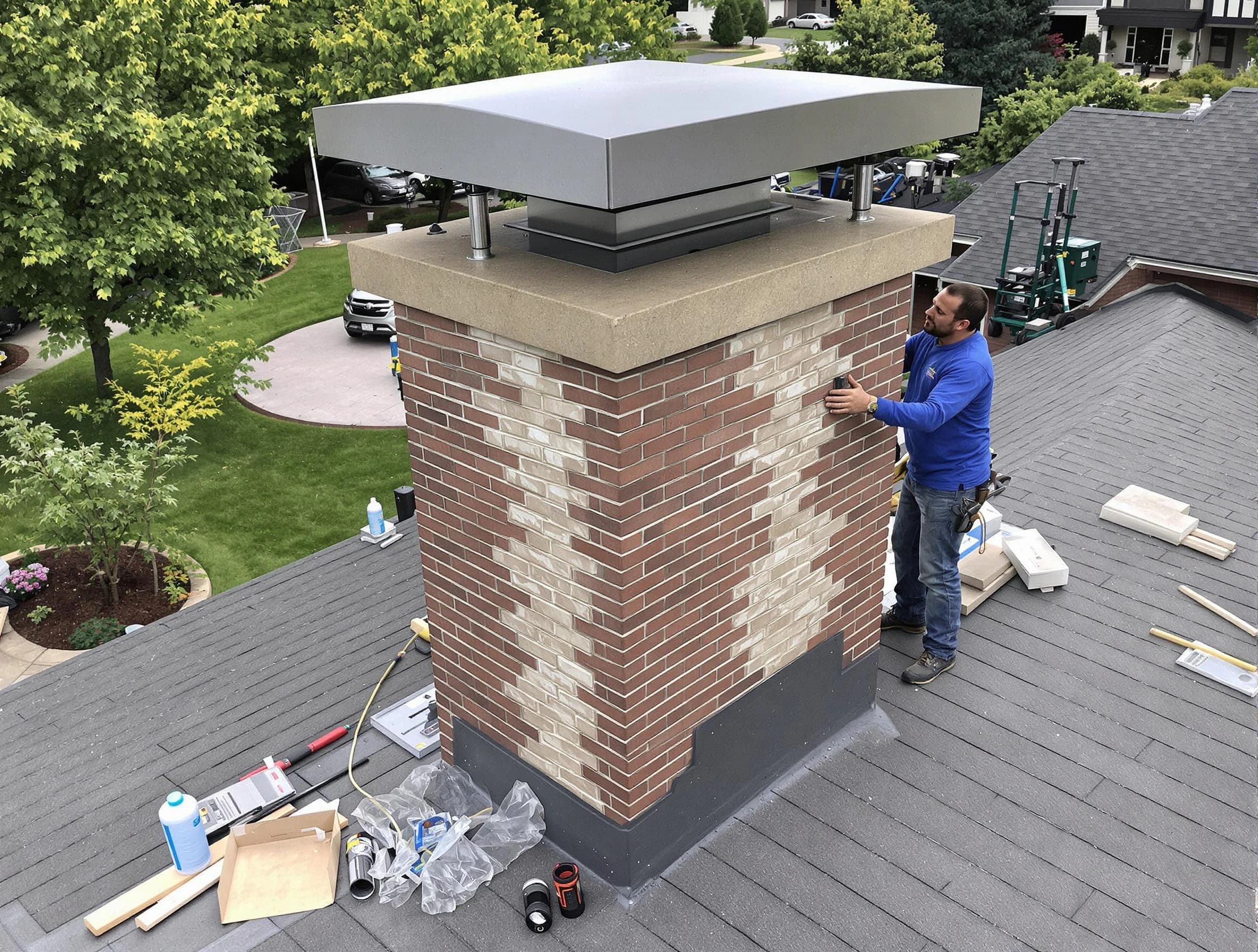 College Park Chimney Sweep team working on a custom chimney remodel in College Park, GA