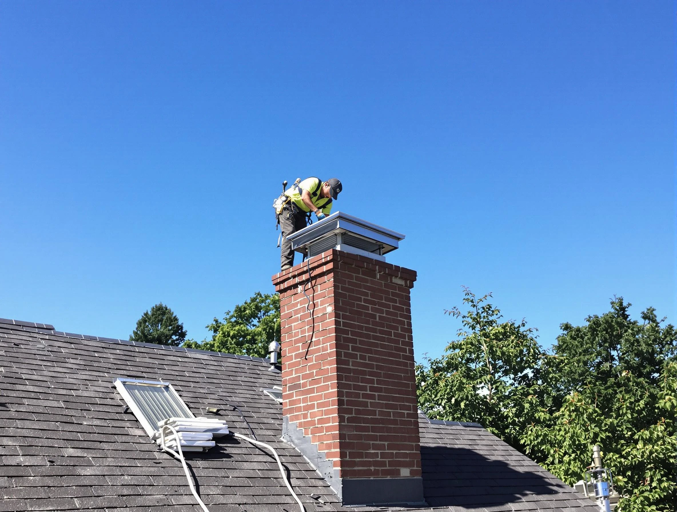 College Park Chimney Sweep technician measuring a chimney cap in College Park, GA