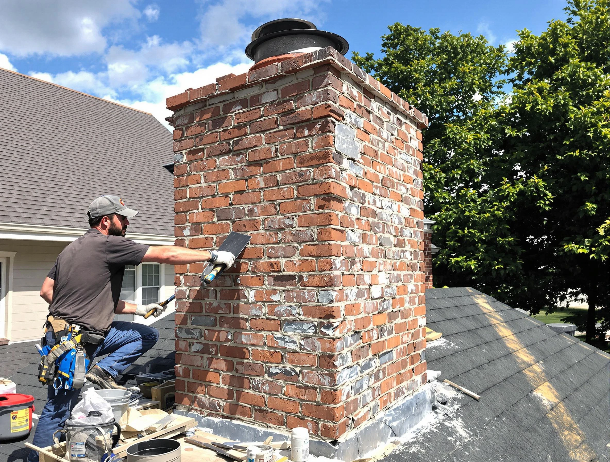 Completed chimney rebuild by College Park Chimney Sweep in College Park, GA
