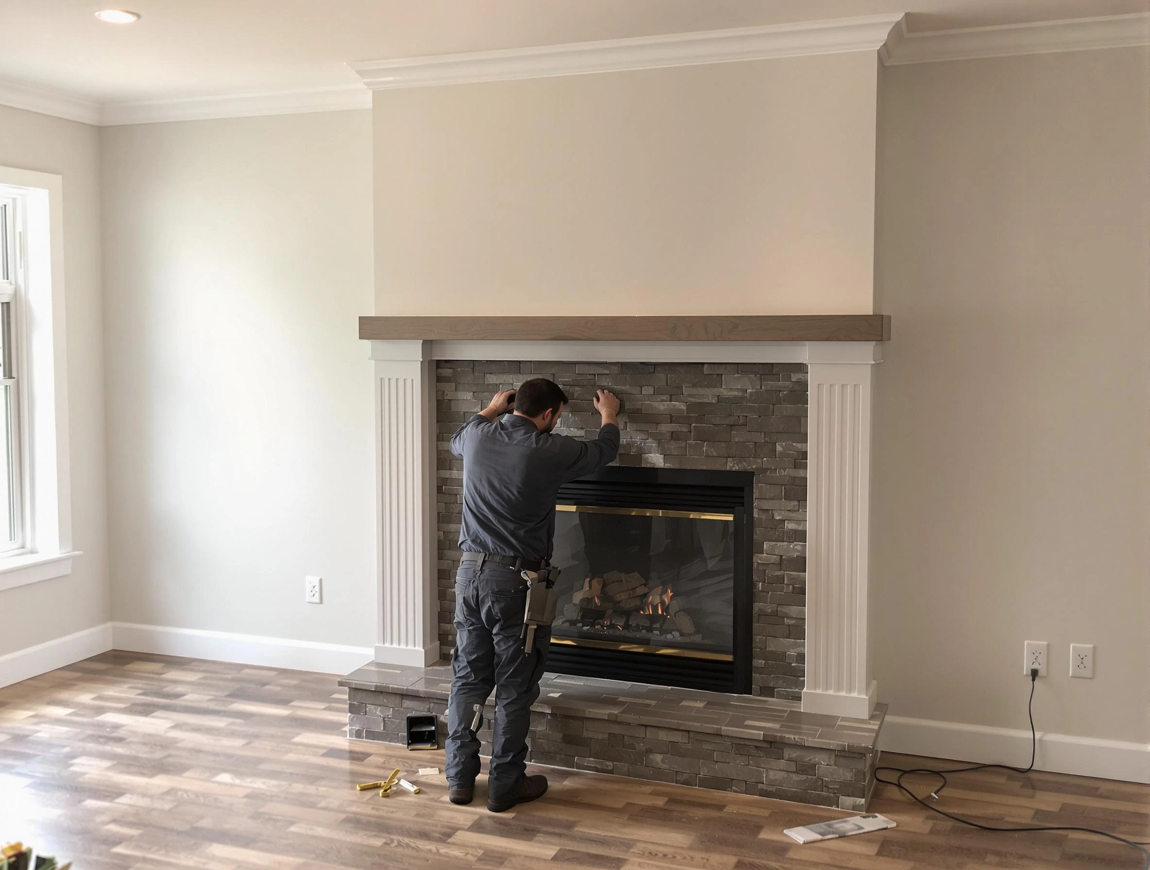 College Park Chimney Sweep finishing a custom fireplace install in College Park, GA